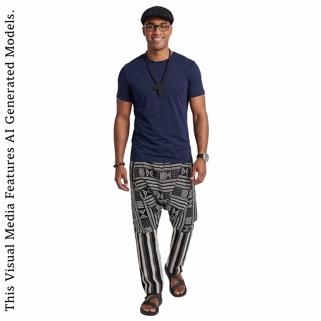 African Wax Print Harem Pants, Boho Trousers, Drop Crotch Aladdin Men's Ethnic Bottoms