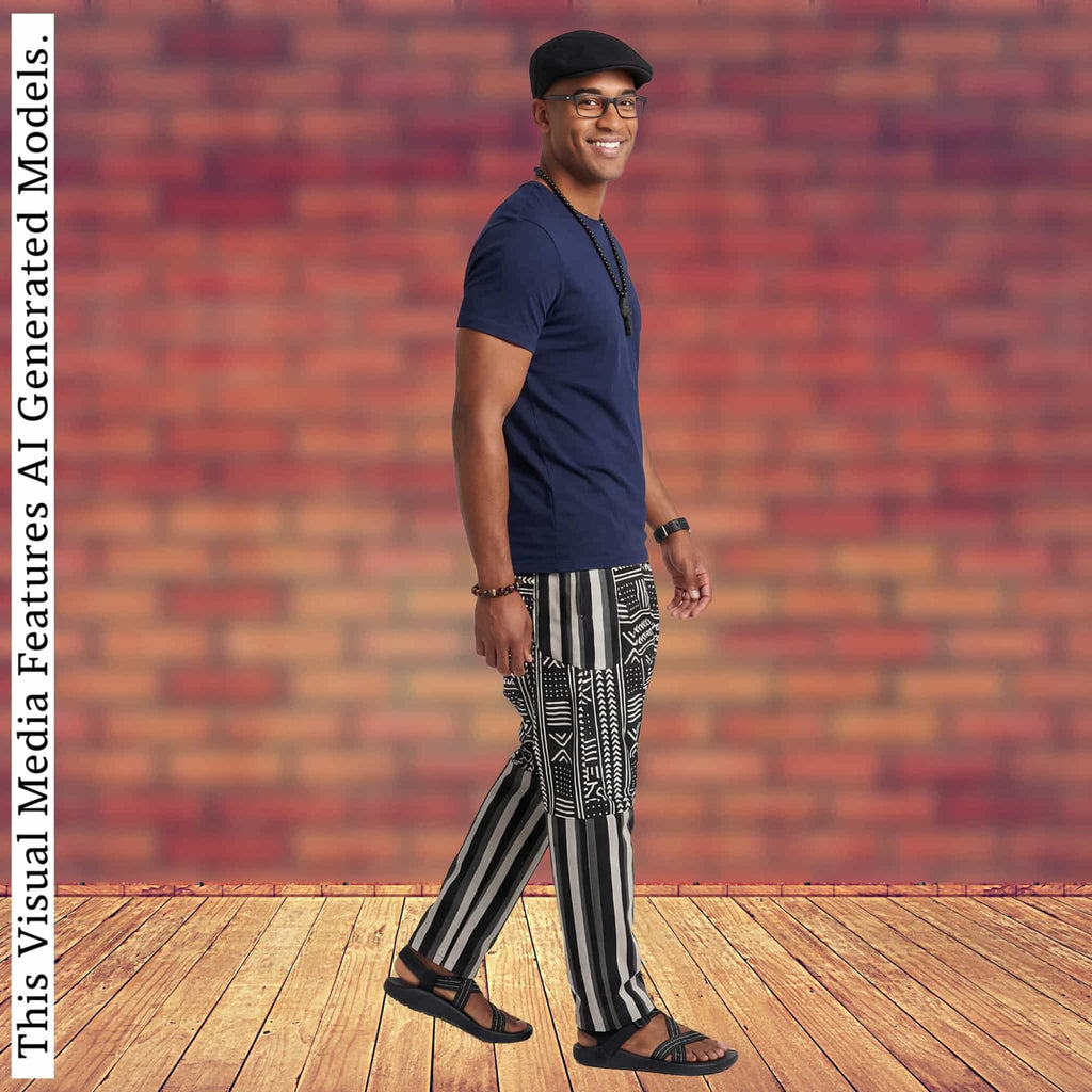 African Wax Print Harem Pants, Boho Trousers, Drop Crotch Aladdin Men's Ethnic Bottoms