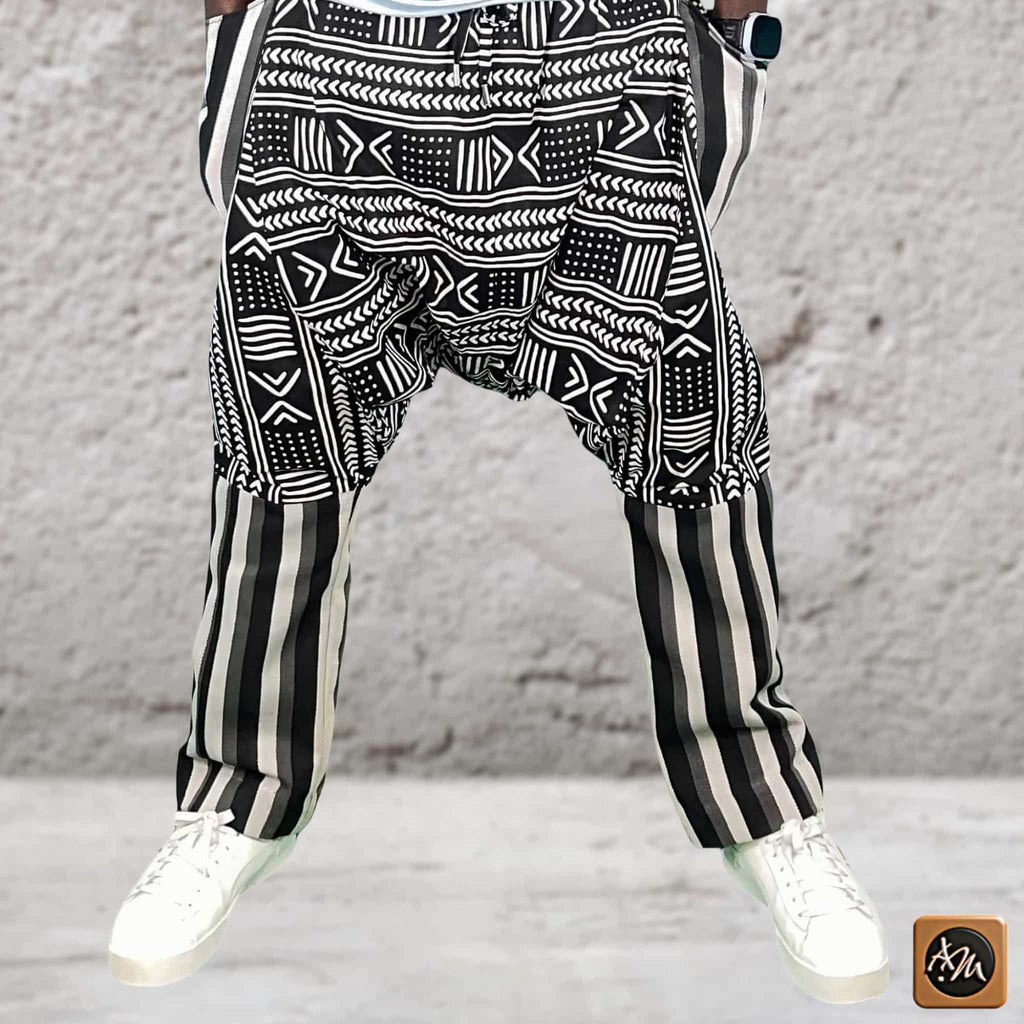 African Wax Print Harem Pants, Boho Trousers, Drop Crotch Aladdin Men's Ethnic Bottoms