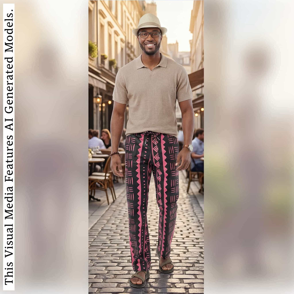 African Men Print Pants, Tribal Mud Fit Trousers, Bold Pattern Statement Ankara Bottoms