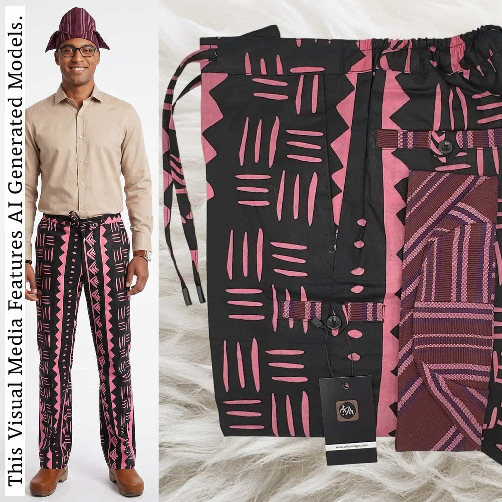 African Men Print Pants, Tribal Mud Fit Trousers, Bold Pattern Statement Ankara Bottoms