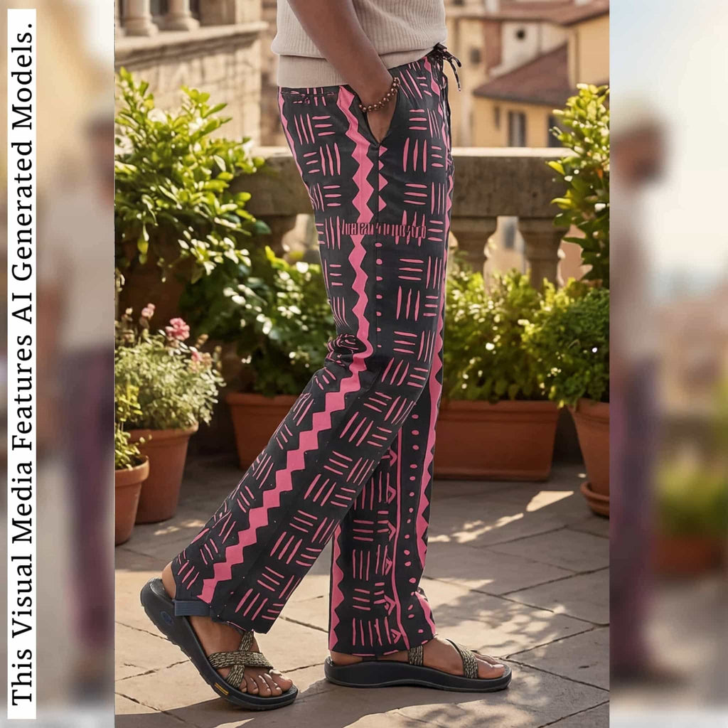 African Men Print Pants, Tribal Mud Fit Trousers, Bold Pattern Statement Ankara Bottoms