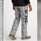 Men's Patchwork Cargo Pants, Bold Tribal Festival African Print Trousers, Afro Abstract Bottoms