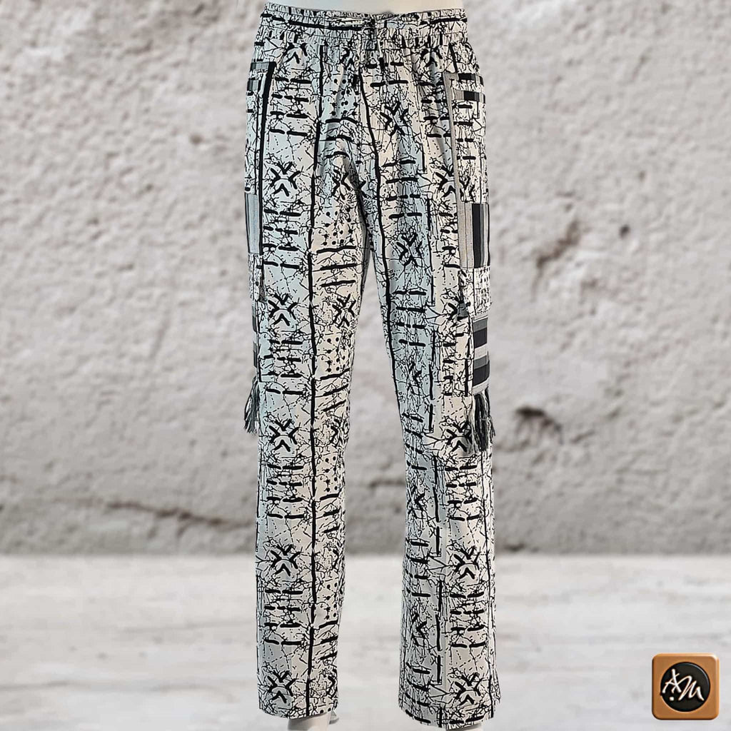 Men's Patchwork Cargo Pants, Bold Tribal Festival African Print Trousers, Afro Abstract Bottoms