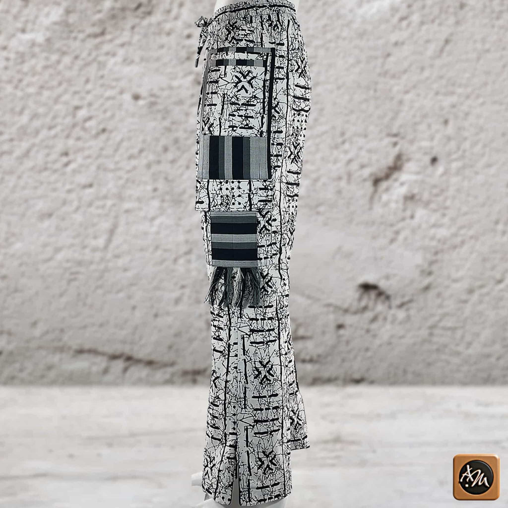 Men's Patchwork Cargo Pants, Bold Tribal Festival African Print Trousers, Afro Abstract Bottoms