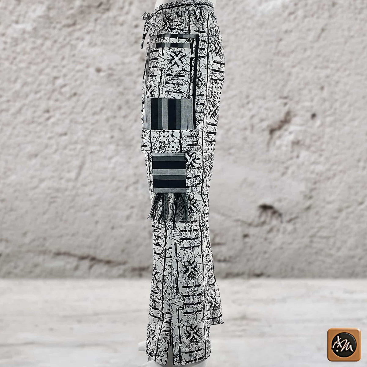 Men's Patchwork Cargo Pants, Bold Tribal Festival African Print Trousers, Afro Abstract Bottoms