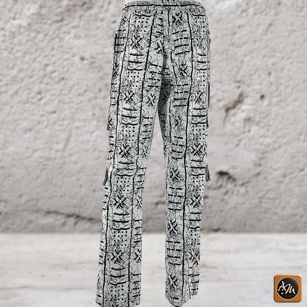 Men's Patchwork Cargo Pants, Bold Tribal Festival African Print Trousers, Afro Abstract Bottoms