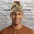 Yoruba SANYAN Aso Oke Knitted Fila, Beige Gobi Cap, African Groom Wedding Hat