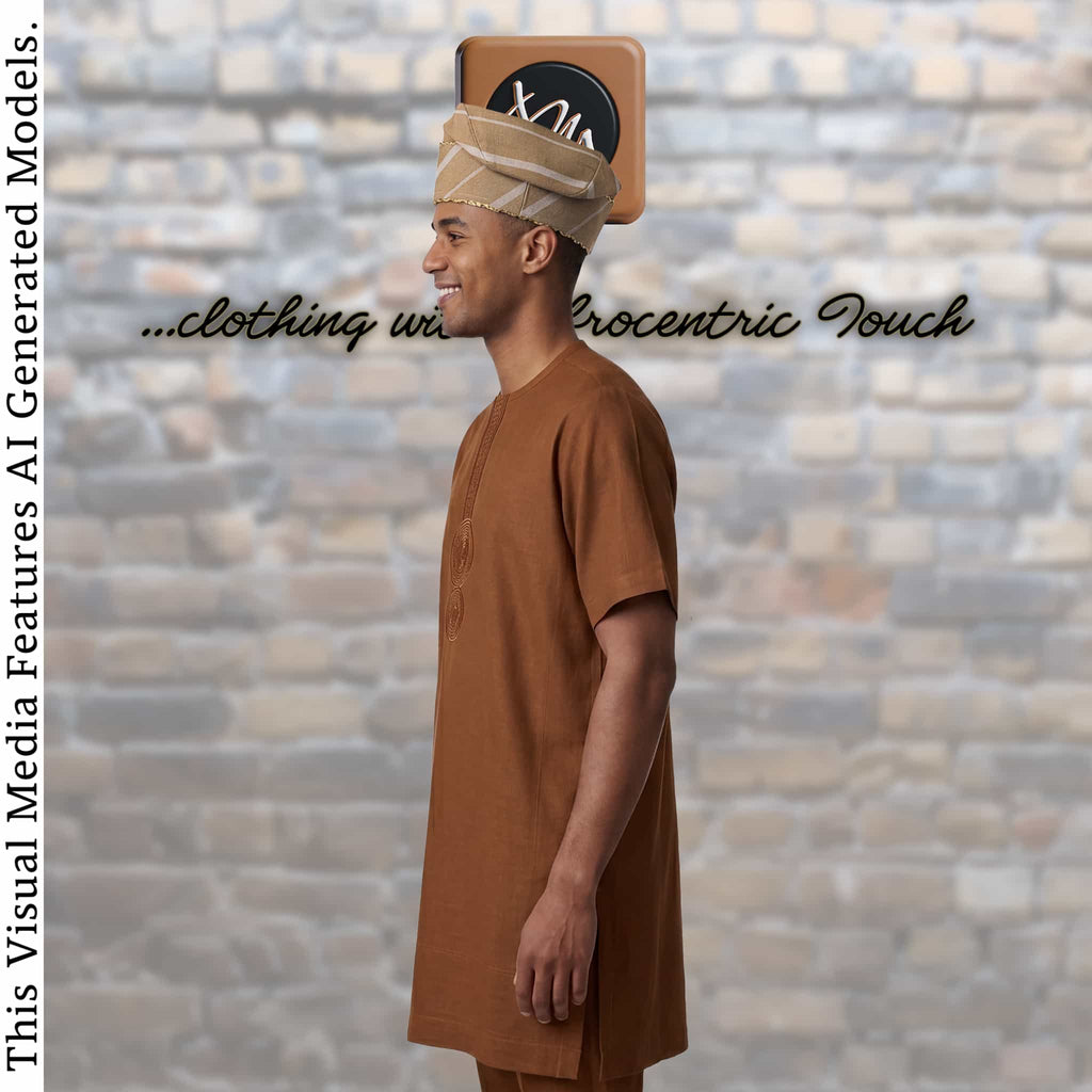Yoruba SANYAN Aso Oke Knitted Fila, Beige Gobi Cap, African Groom Wedding Hat