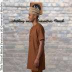Yoruba SANYAN Aso Oke Knitted Fila, Beige Gobi Cap, African Groom Wedding Hat