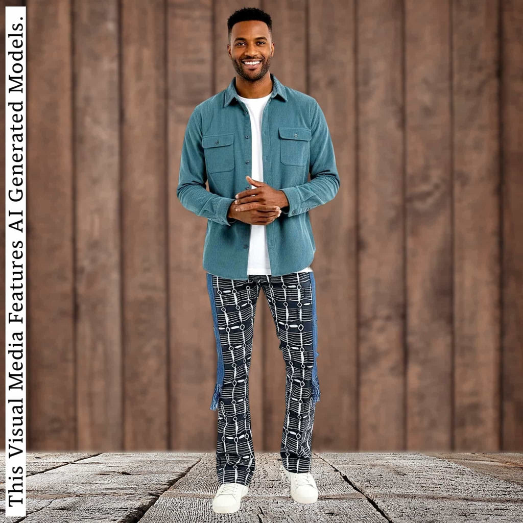 Men's Navy Ankara Patchwork Trousers