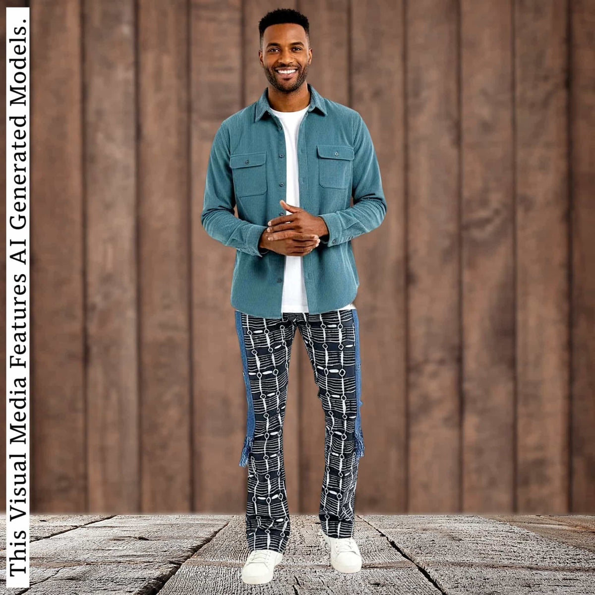 Men's Navy Ankara Patchwork Trousers