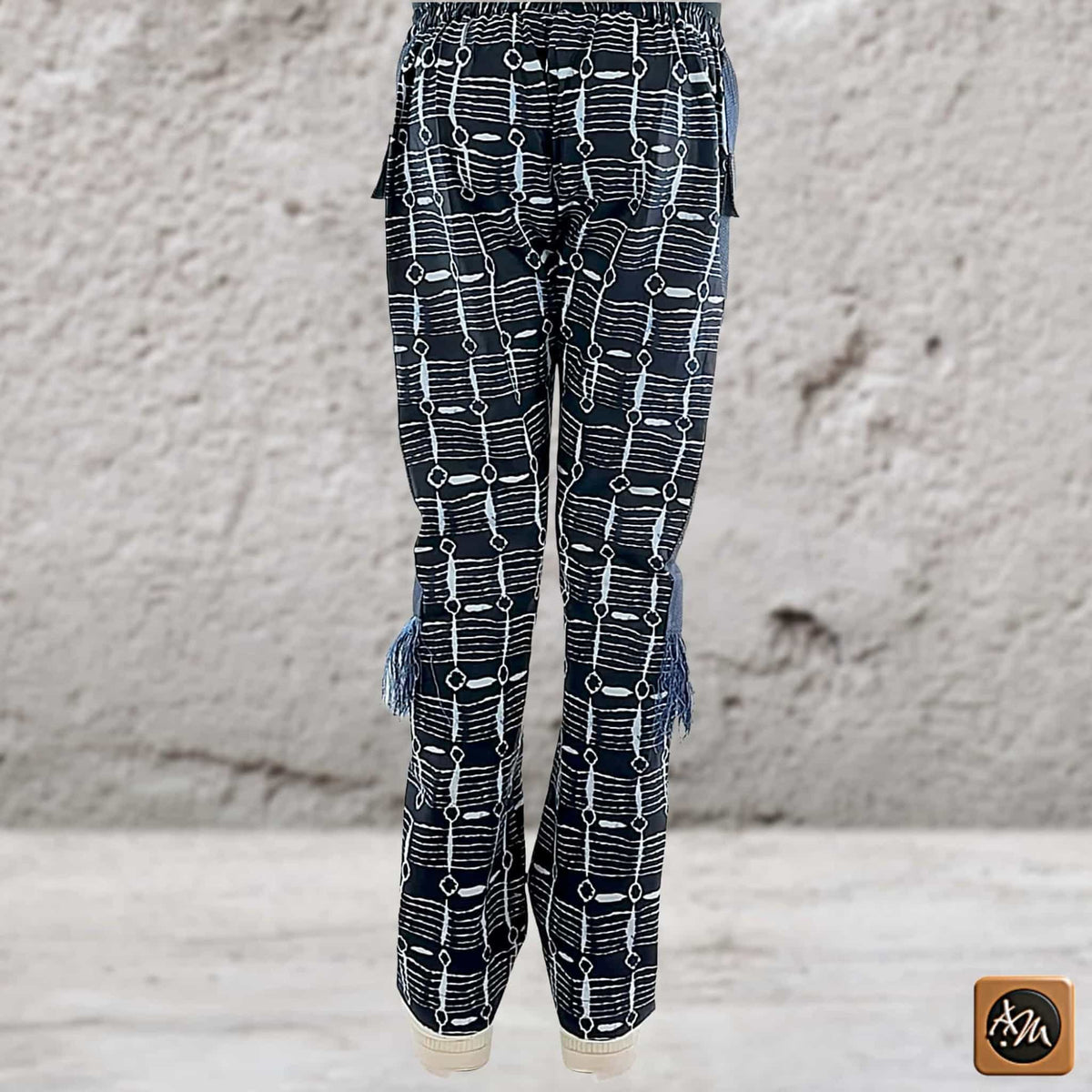 Men's Navy Ankara Patchwork Trousers