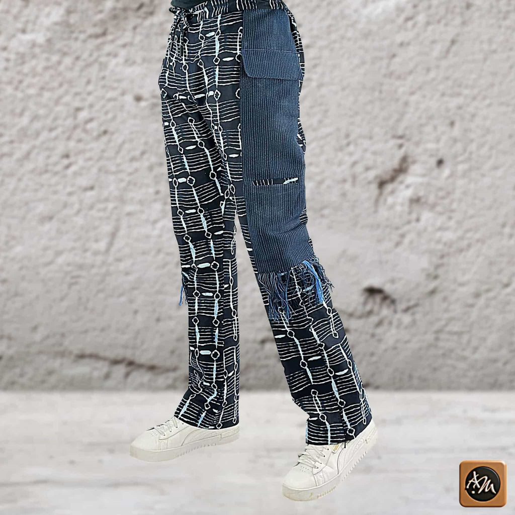 Men's Navy Ankara Patchwork Trousers
