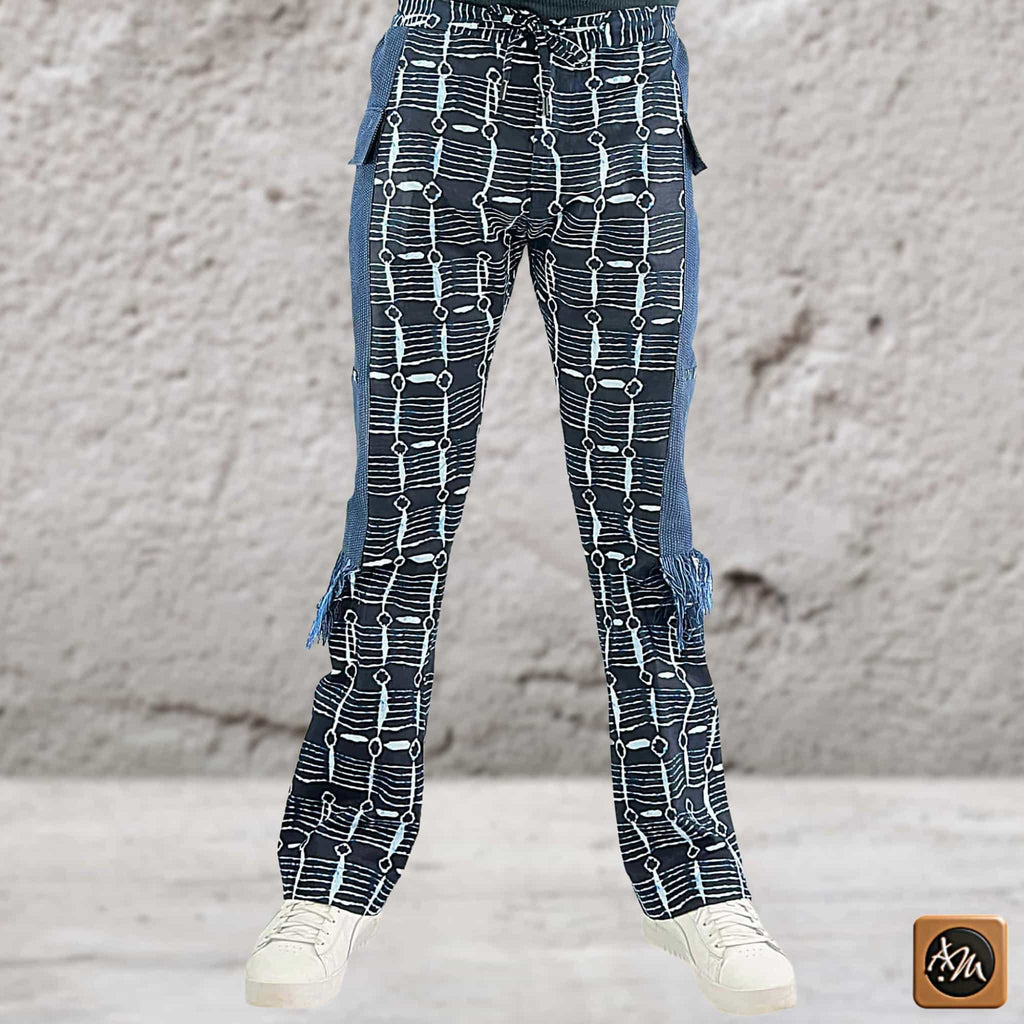 Men's Navy Ankara Patchwork Trousers