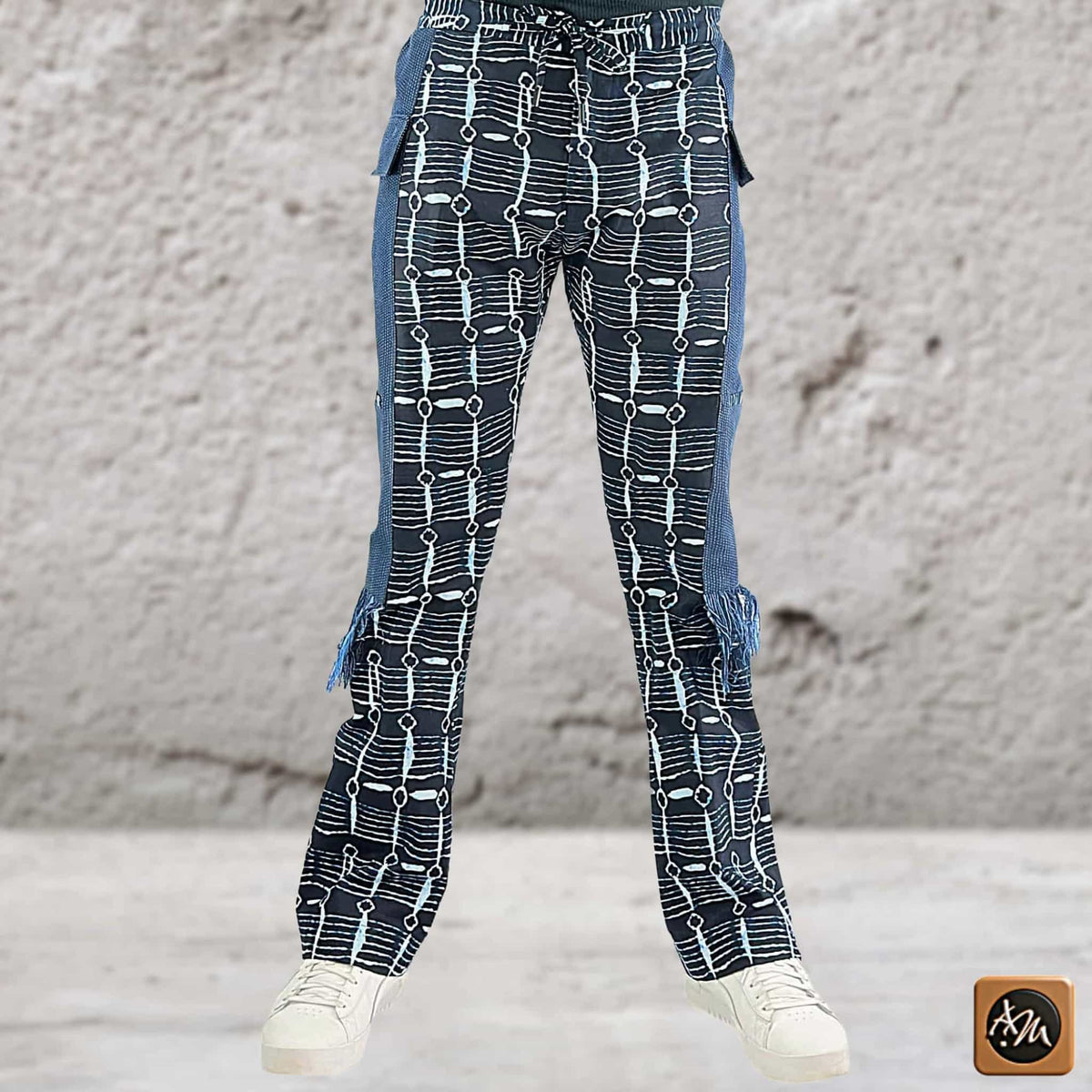 Men's Navy Ankara Patchwork Trousers