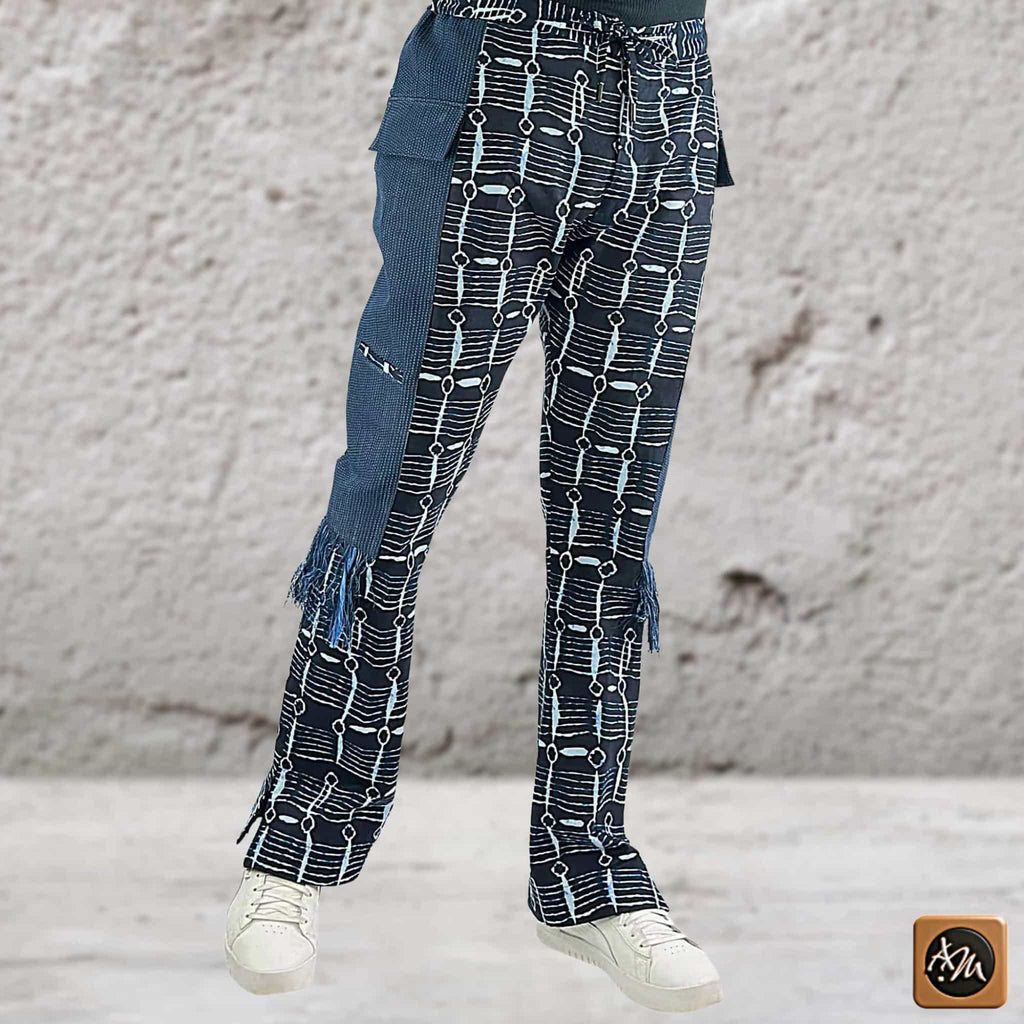 Men's Navy Ankara Patchwork Trousers