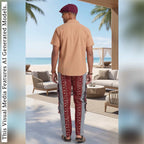 African Print Patchwork Joggers, Burgundy Fringe Streetwear Loungewear