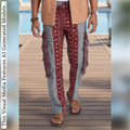 African Print Patchwork Joggers, Burgundy Fringe Streetwear Loungewear