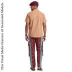 African Print Patchwork Joggers, Burgundy Fringe Streetwear Loungewear