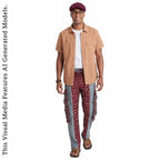 African Print Patchwork Joggers, Burgundy Fringe Streetwear Loungewear