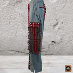 African Print Patchwork Joggers, Burgundy Fringe Streetwear Loungewear