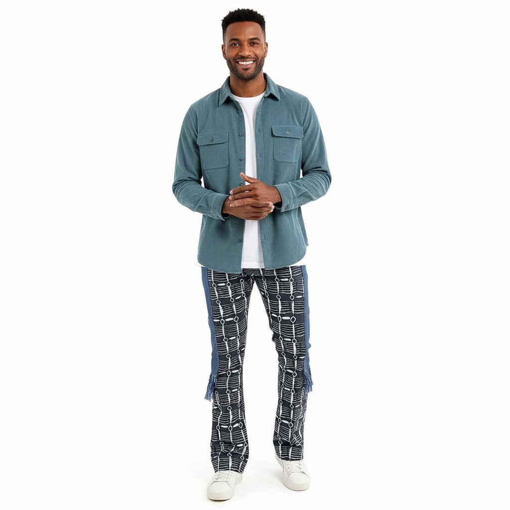 LABI Men's Navy Ankara Patchwork Trousers