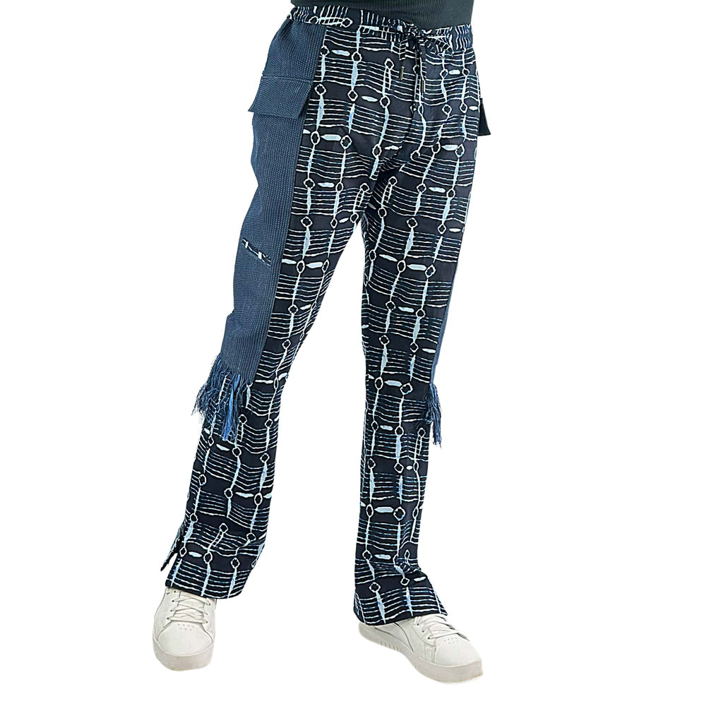LABI Men's Navy Ankara Patchwork Trousers