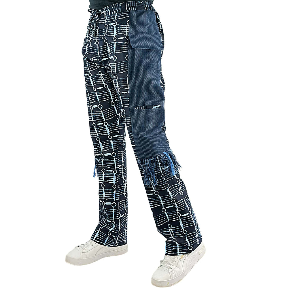 LABI Men's Navy Ankara Patchwork Trousers