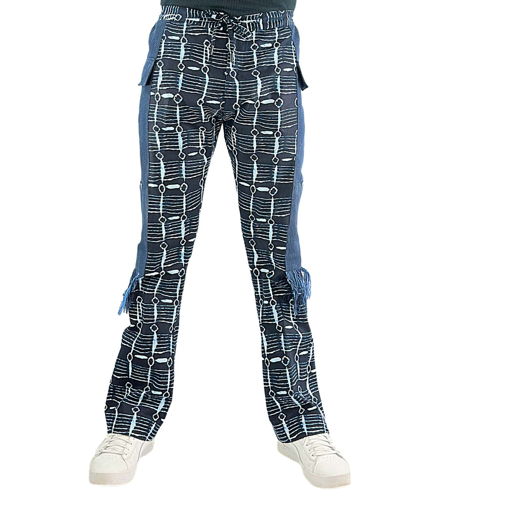 LABI Men's Navy Ankara Patchwork Trousers