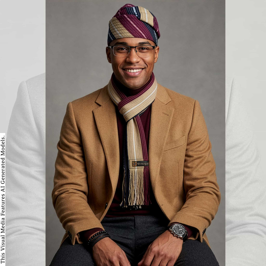 Mens Hat, Scarf, Bowtie, Pocket Square, Aso Oke Muffler, Minimalist Winter Gift For Husband