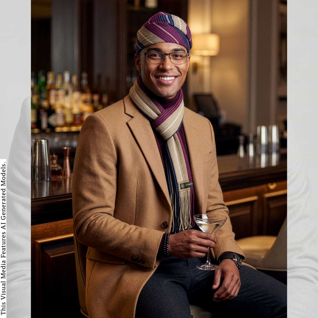 Mens Hat, Scarf, Bowtie, Pocket Square, Aso Oke Muffler, Minimalist Winter Gift For Husband