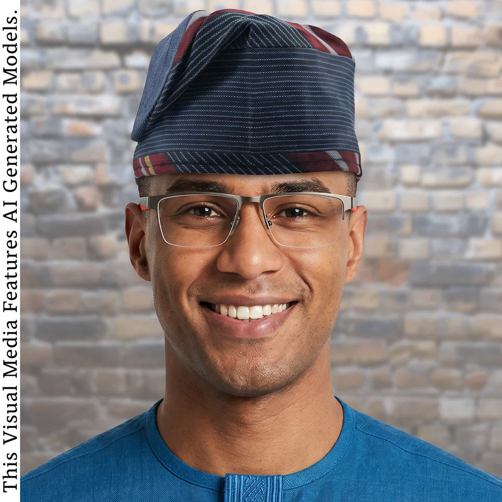 Yoruba Aso Oke Fila, Traditional Nigerian Men's Cap, Mixed ETU Pattern African Hat