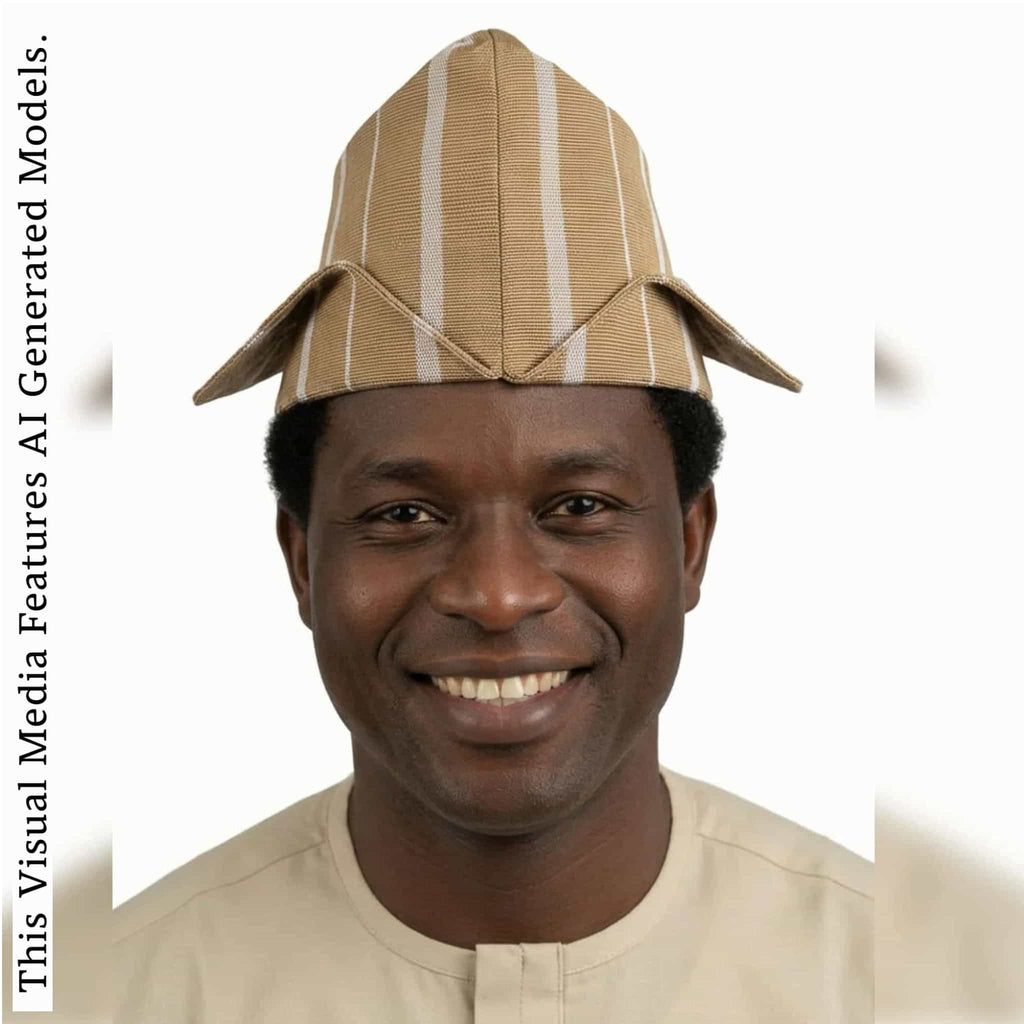 Sanyan Yoruba Abetiaja Cap: Aso Oke Fila, African Men's Traditional Hat