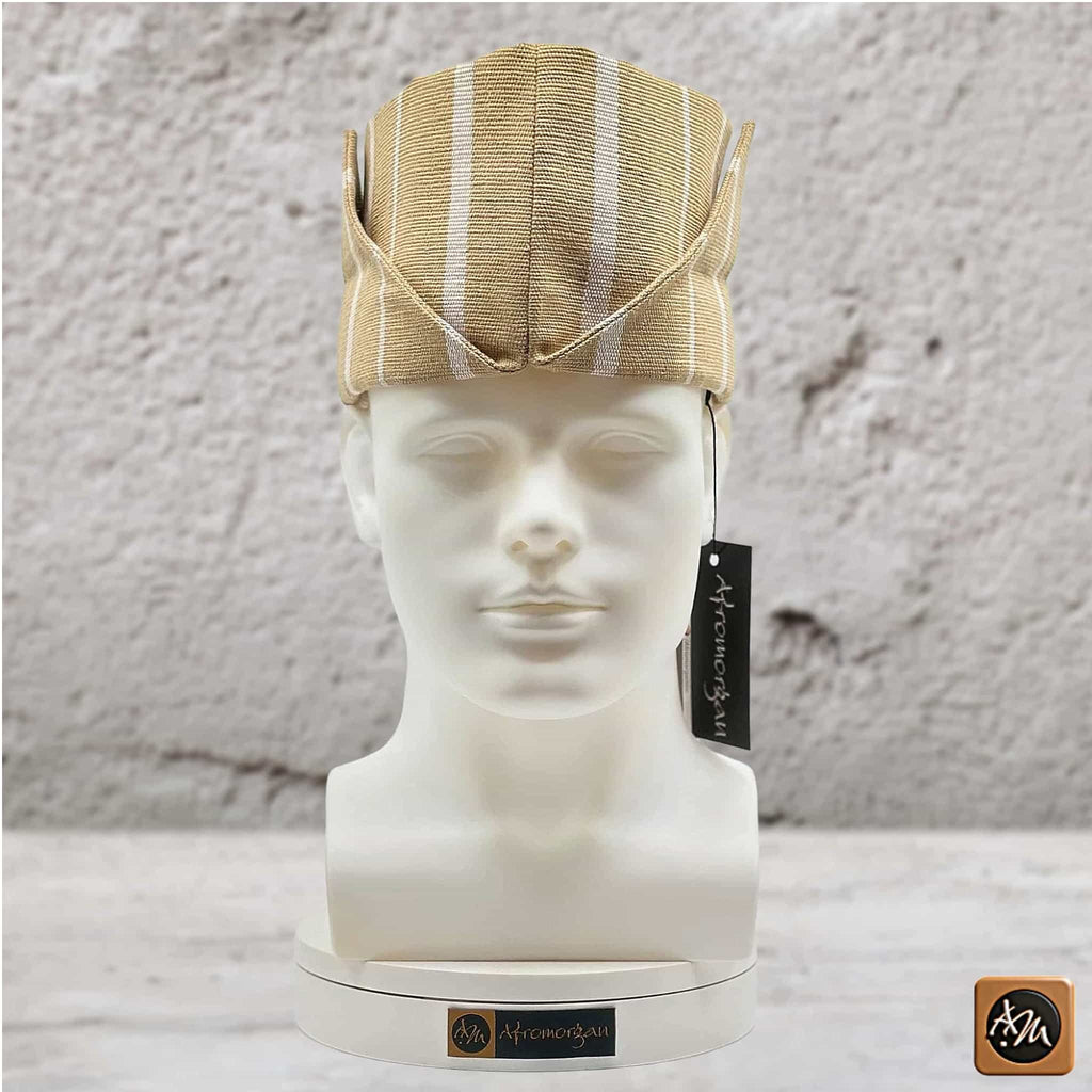 Sanyan Yoruba Abetiaja Cap: Aso Oke Fila, African Men's Traditional Hat