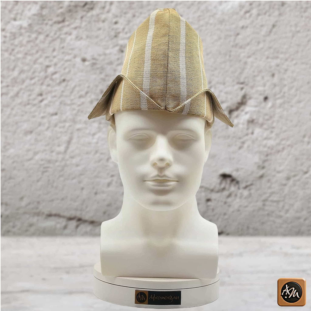 Sanyan Yoruba Abetiaja Cap: Aso Oke Fila, African Men's Traditional Hat