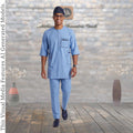 Nigerian Men Blue Corporate Handmade Kaftan Set