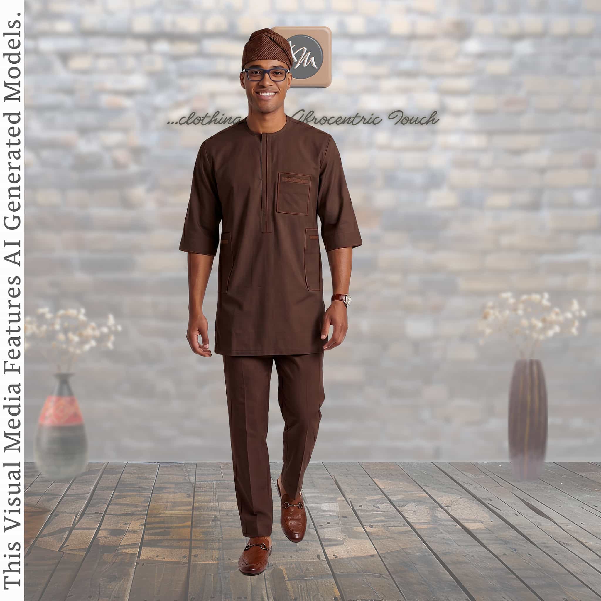 Nigerian Men Blue Corporate Handmade Kaftan Set