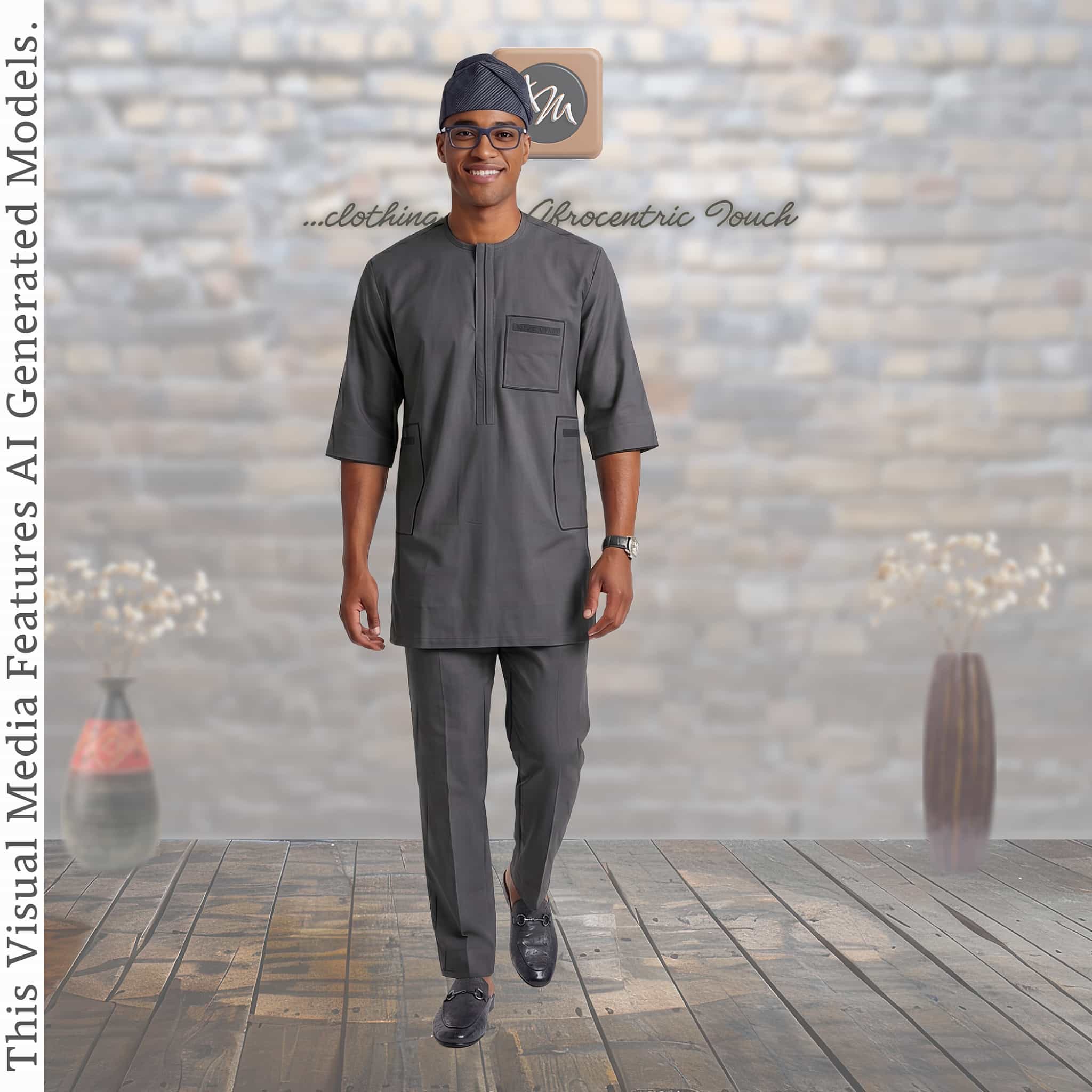 Nigerian Men Blue Corporate Handmade Kaftan Set