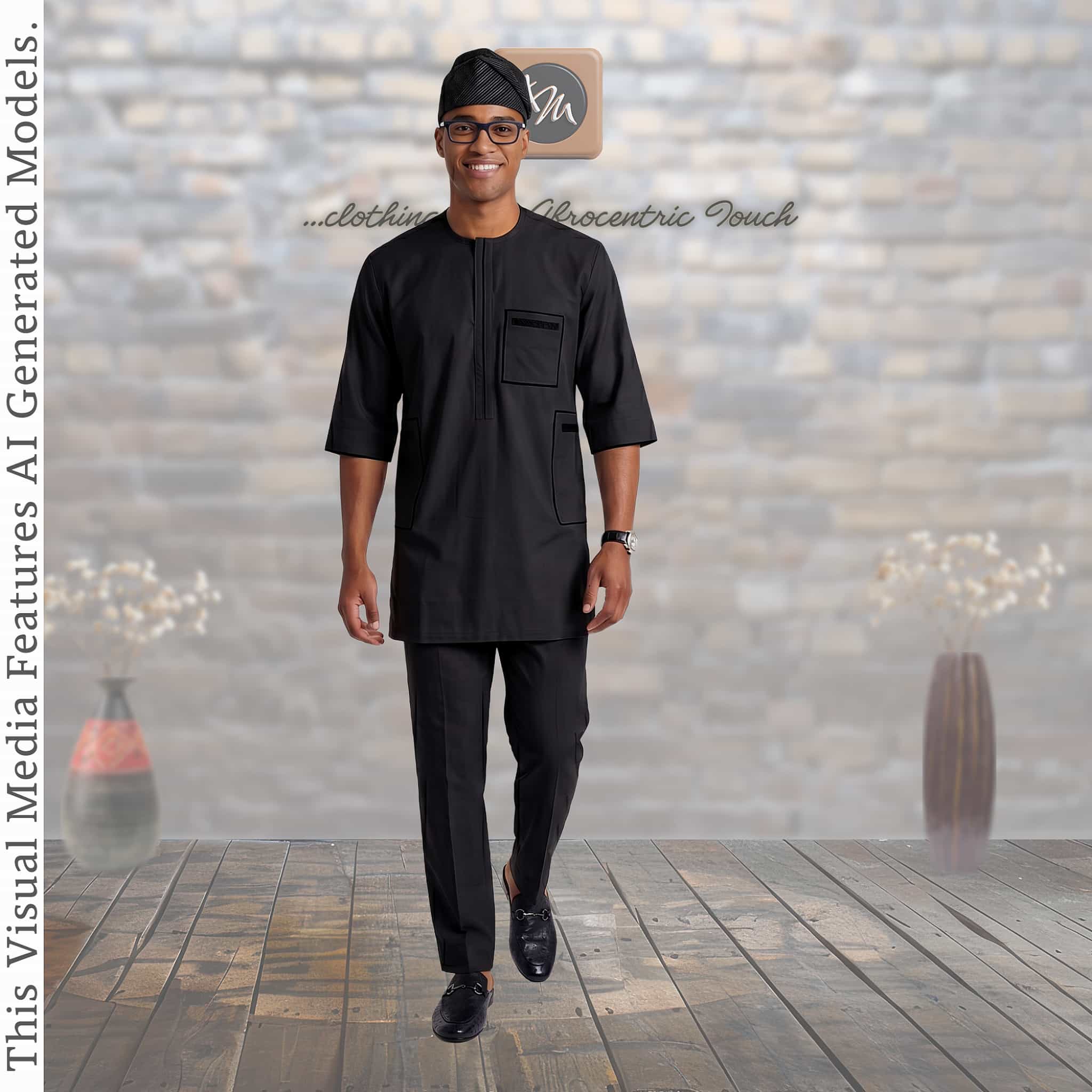 Nigerian Men Blue Corporate Handmade Kaftan Set
