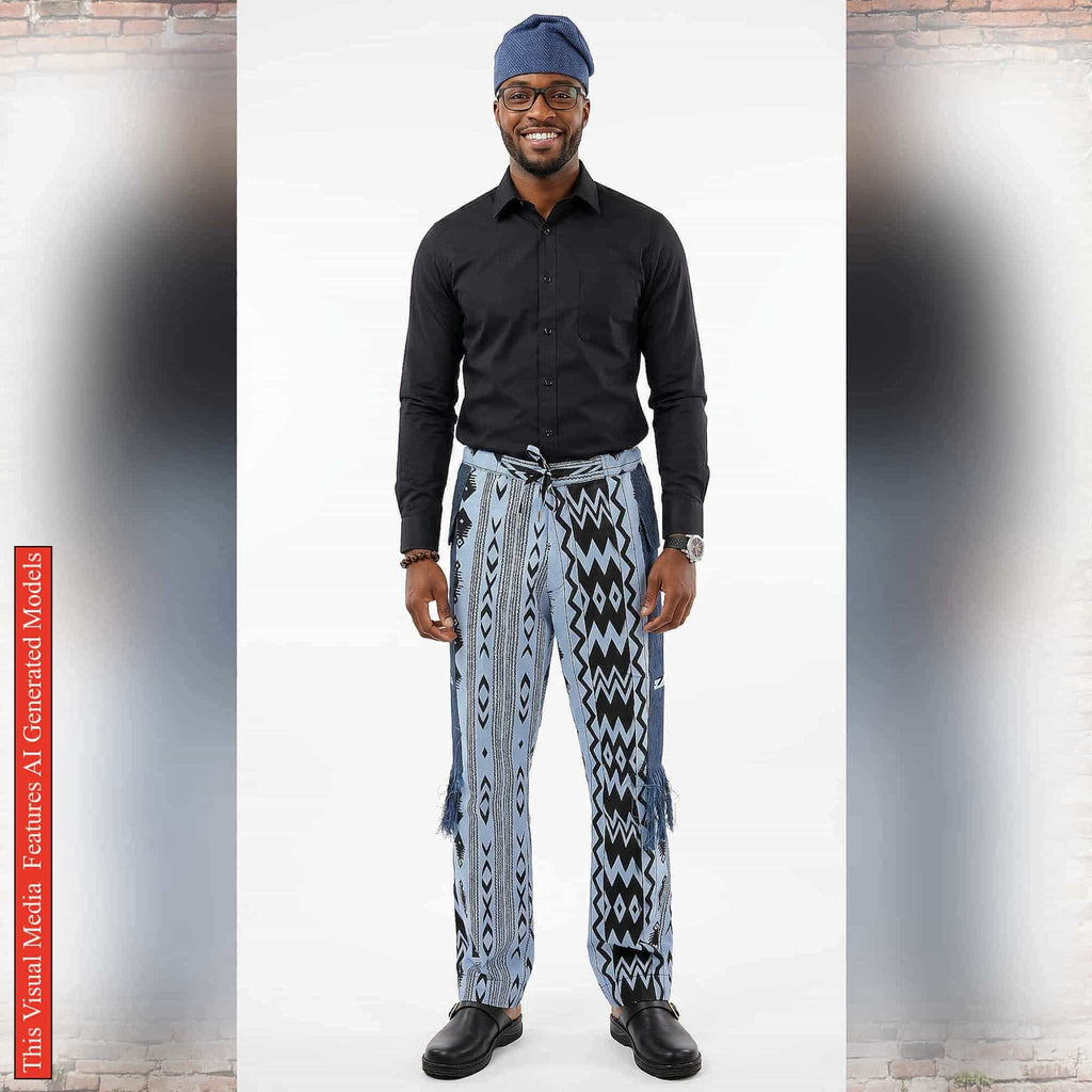 Ankara Patchwork Men’s Pants, Tribal Trousers, Fringed Wide Leg Bottoms, Bold Festival Bottom