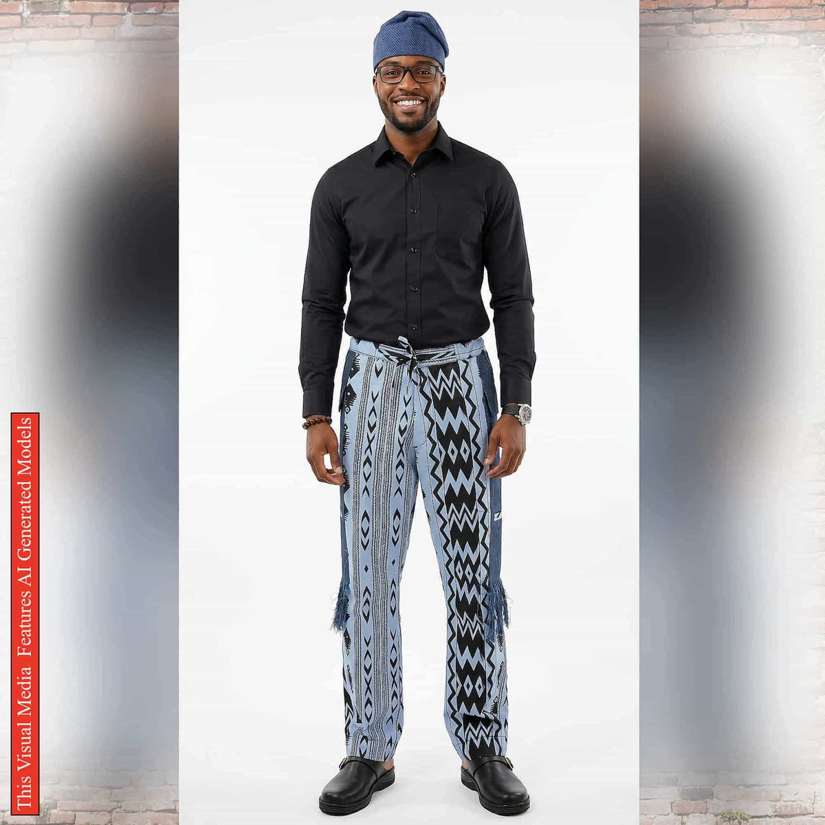 Ankara Patchwork Men’s Pants, Tribal Trousers, Fringed Wide Leg Bottoms, Bold Festival Bottom