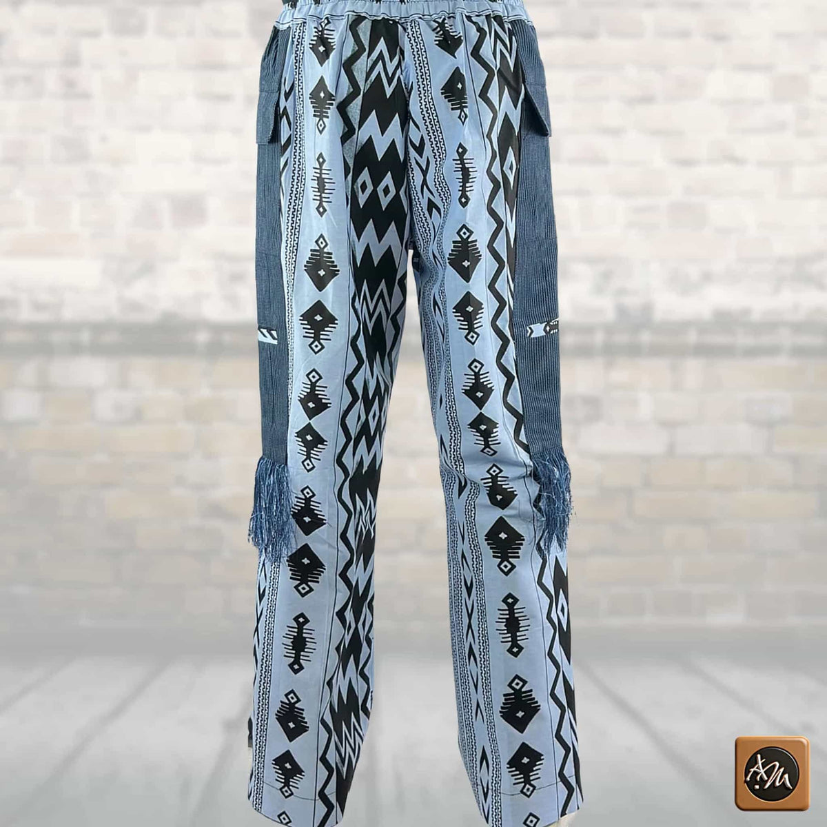 Ankara Patchwork Men’s Pants, Tribal Trousers, Fringed Wide Leg Bottoms, Bold Festival Bottom