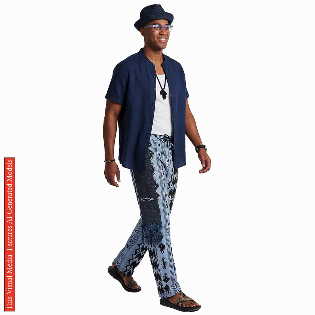 Ankara Patchwork Men’s Pants, Tribal Trousers, Fringed Wide Leg Bottoms, Bold Festival Bottom