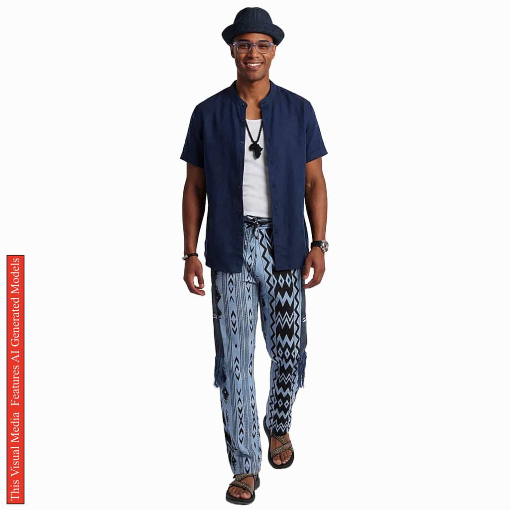 Ankara Patchwork Men’s Pants, Tribal Trousers, Fringed Wide Leg Bottoms, Bold Festival Bottom