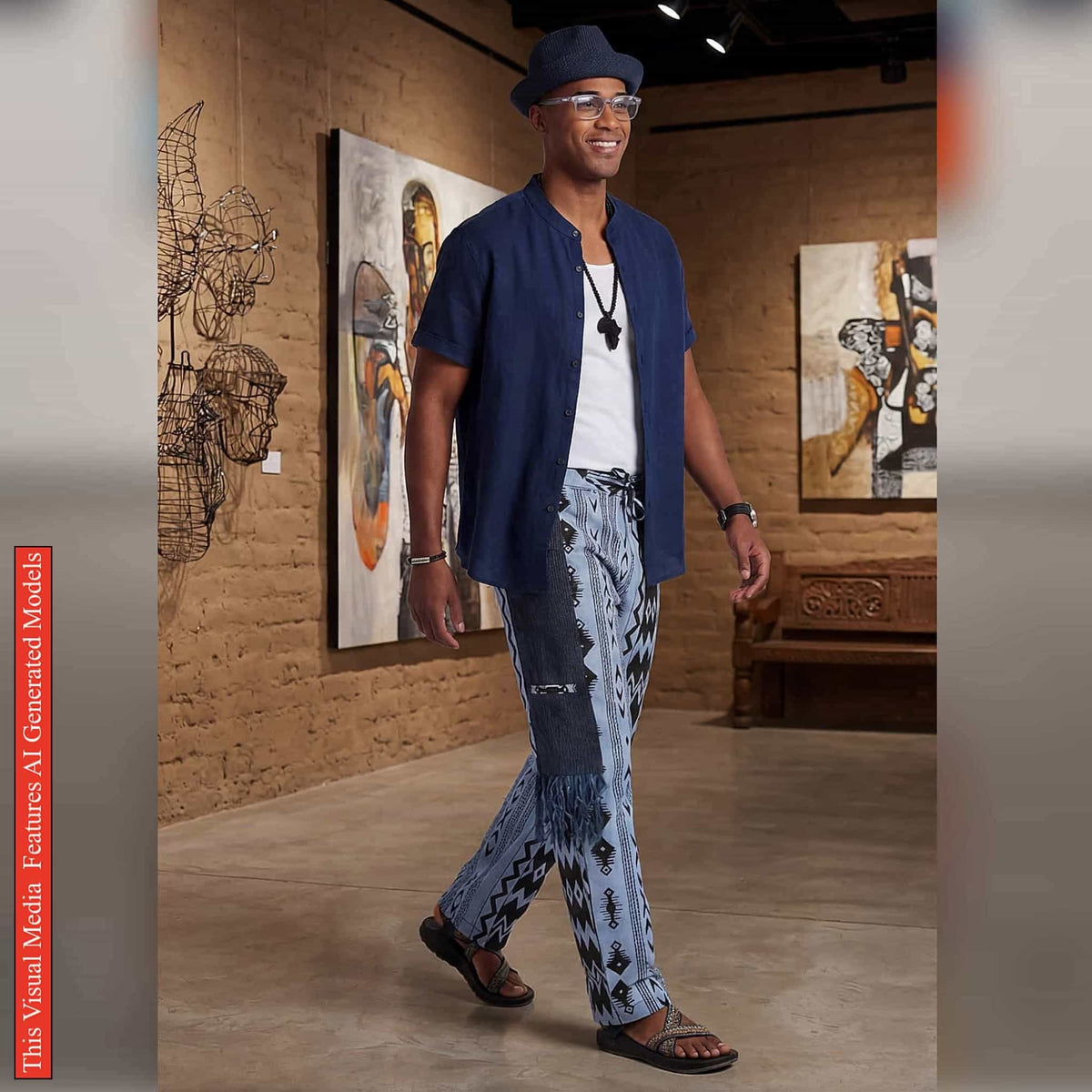 Ankara Patchwork Men’s Pants, Tribal Trousers, Fringed Wide Leg Bottoms, Bold Festival Bottom