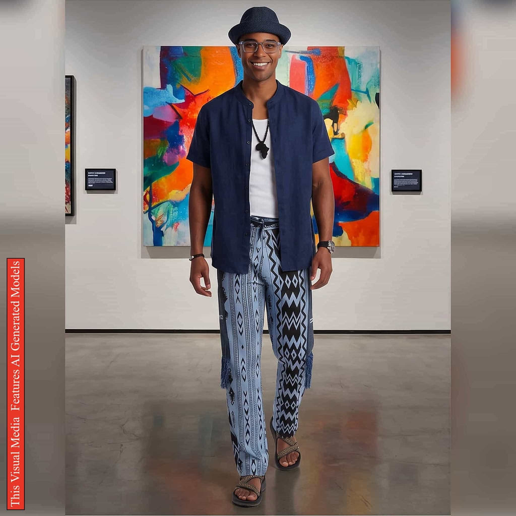 Ankara Patchwork Men’s Pants, Tribal Trousers, Fringed Wide Leg Bottoms, Bold Festival Bottom