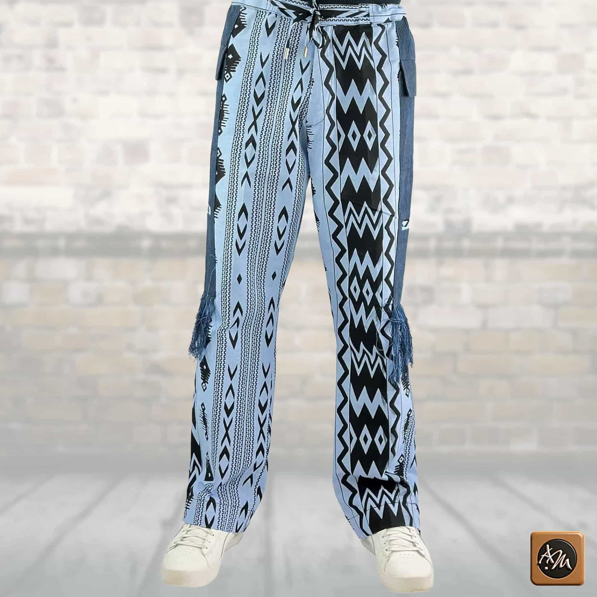 Ankara Patchwork Men’s Pants, Tribal Trousers, Fringed Wide Leg Bottoms, Bold Festival Bottom