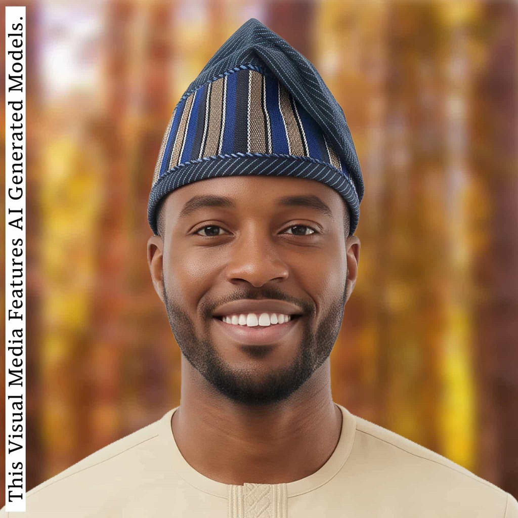 Yoruba Aso Oke Fila: African Men's Traditional Mixed match Gobi Cap