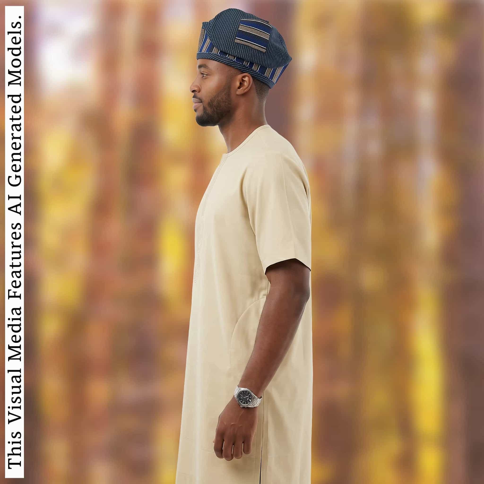 Yoruba Aso Oke Fila: African Men's Traditional Mixed match Gobi Cap
